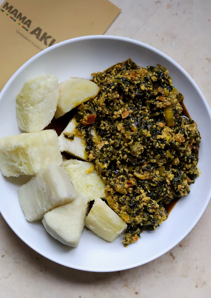 Boiled Yam with Kontomire Stew