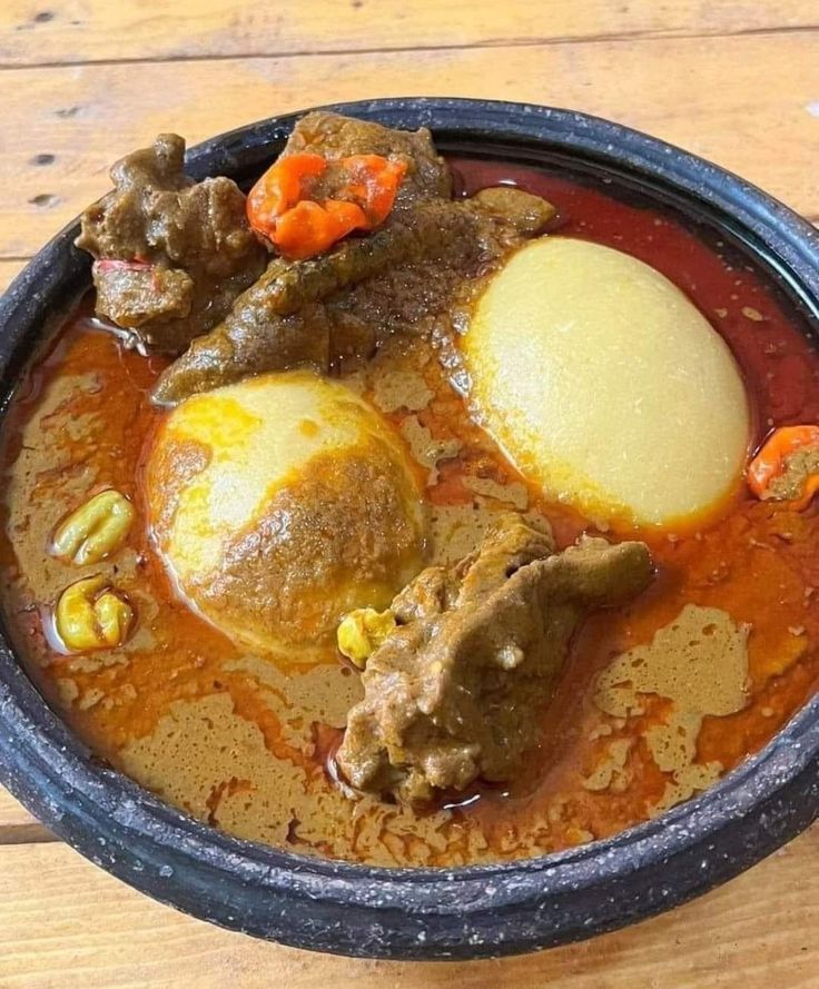 Yam Fufu with Guinea Fowl Musk Melon Soup (Werewere Soup)